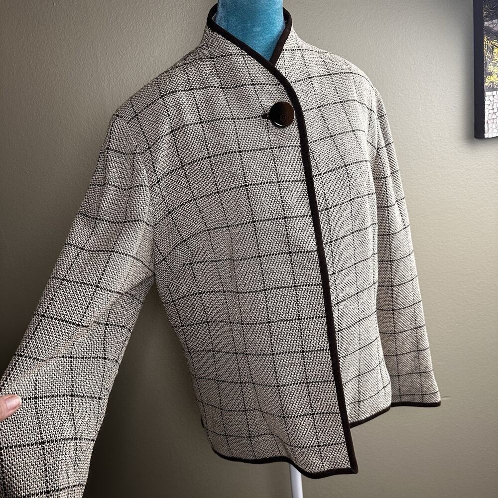Katherine Kelly Women 14 coat Blazer One top button Beige Brown Wool Cotton